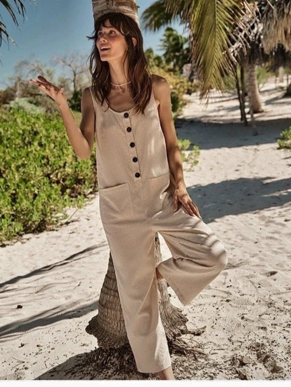 Marine Layer Sydney Beach Jumpsuit Striped Jumpsuit in Beige & White XS - Picture 2 of 16